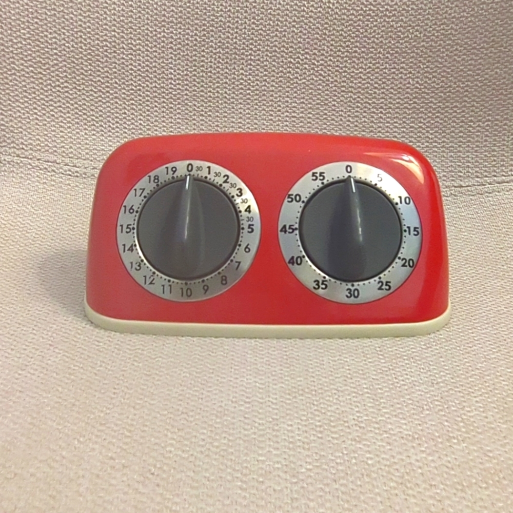 AMCO Twin Manual Kitchen Two Timer Kitchen Red Silver MCM Retro